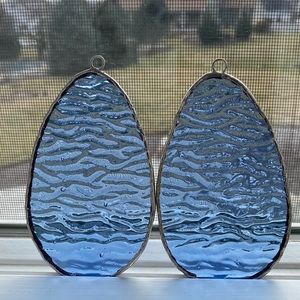 Stained Glass Easter Eggs - set of 2 - Blue ripple glass.